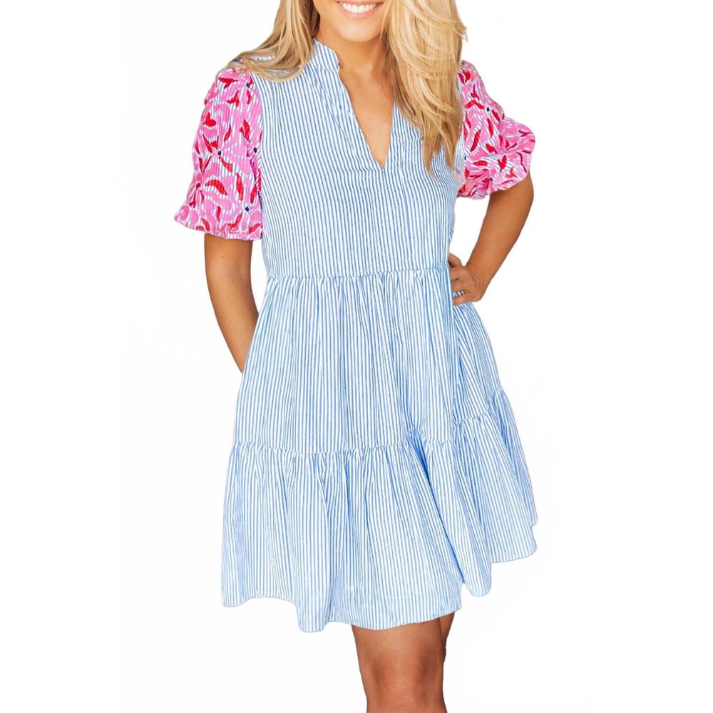 NEW LITTLE DAISY CLOSET sweet stripes casual dress in sky blue